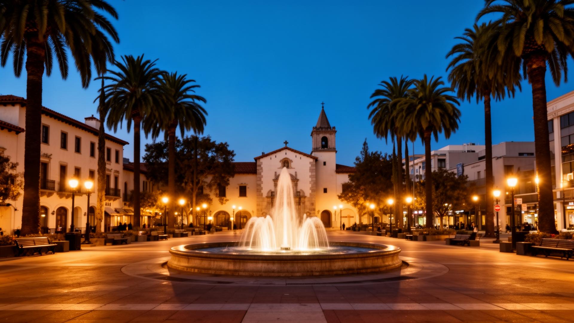 Plaza de Cesar Chavez in Downtown San Jose at twilight